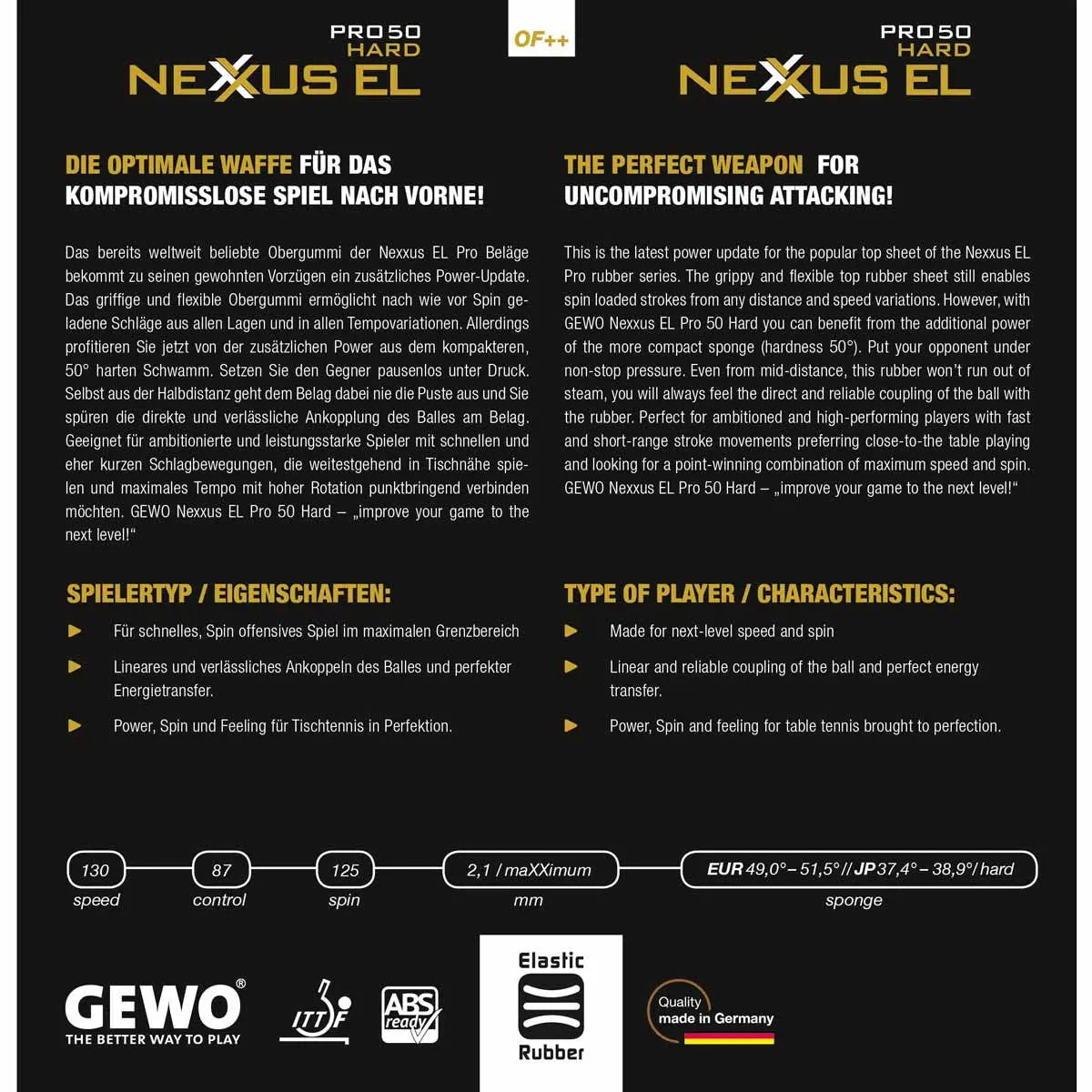 Gewo Nexxus EL Pro 50 Hard Gewo SE - tabletennisstore.eu